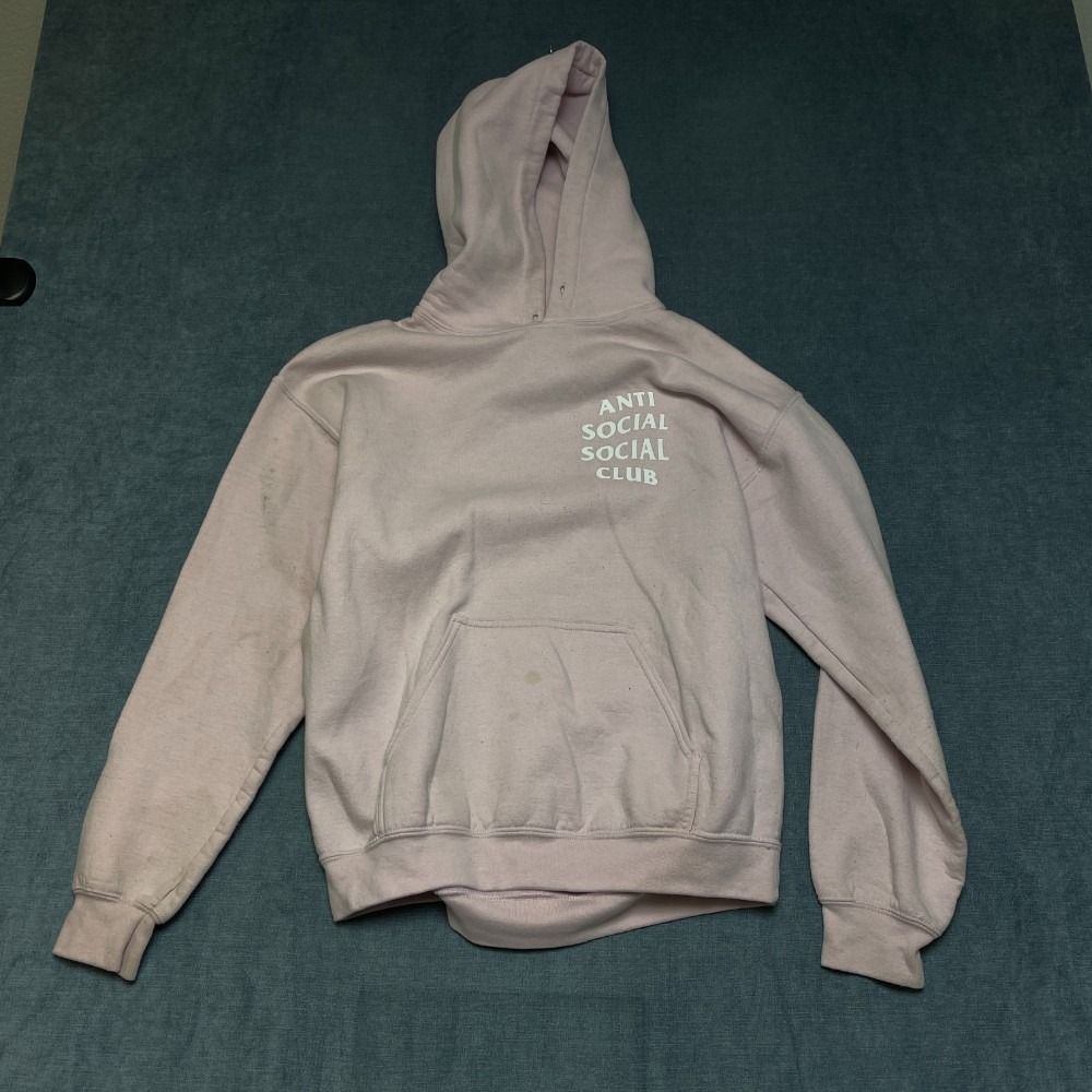 Anti Social Social Club Hoodie Womens M Pink Ribbed Hem Graphic Outdoor Pockets